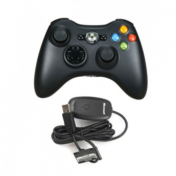 джойстик беспроводной  для Xbox 360 и для PC (ИксБокс 360) черный, неоригинал