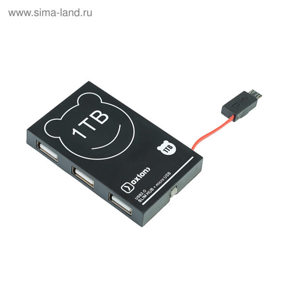 USB-хаб OXION черный, на 3 порта + кабель micro B, USB 2.0