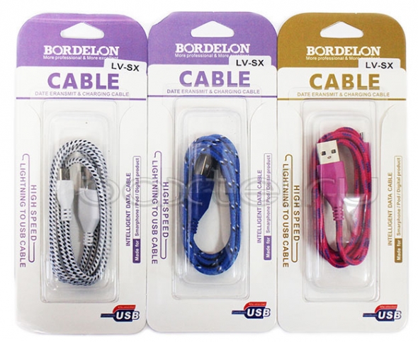 кабель микро USB(в оплетке, стекл. кор. ) Bordelon