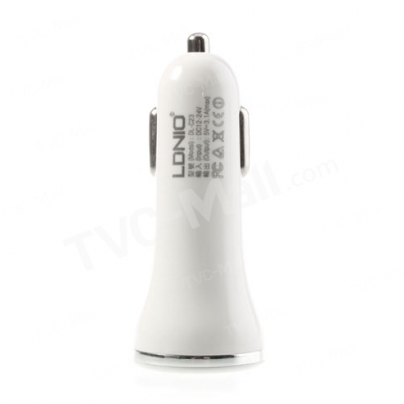 USB зарядник ldnio dual usb car charger 3.1 A белый