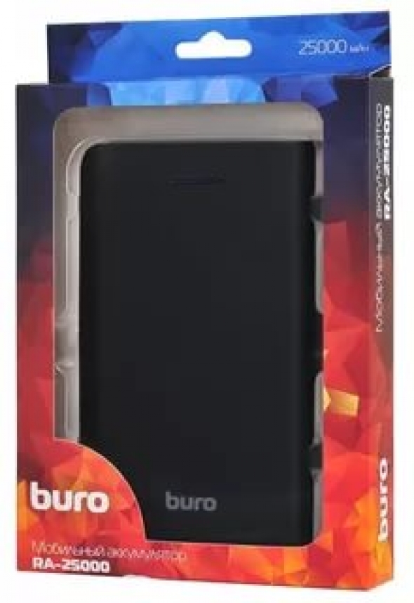 ЗУ Buro RA-25000 Li-Ion, 25000mAh, 2.1A+1A, черный/темно-серый, 2xUSB