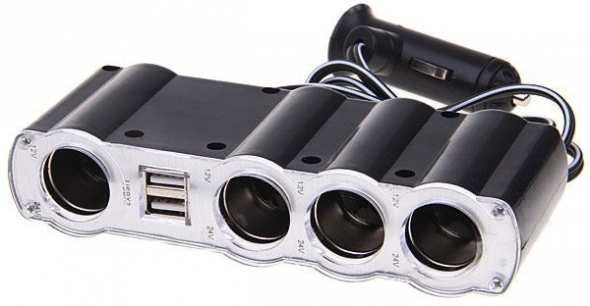 Разветвитель прикуривателя 4 гнезда +2 usb . WF-4008